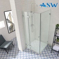 Frameless Shower Screen Corner Hinge Panel & Door & Return 2000H pre-drilled holes glass
