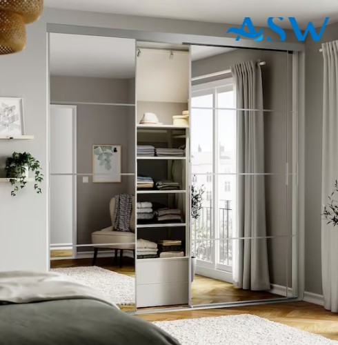 Frameless Sliding Wardrobe Doors Mirror with Horizontal Strips