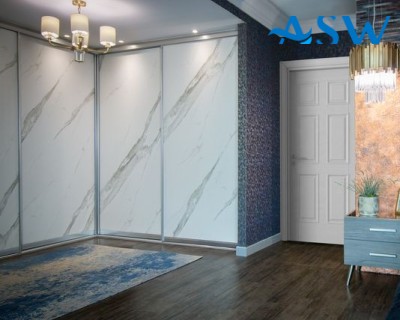 Slim Line Framed Sliding Wardrobe Doors Textured Marble Finish