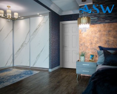 Fully Framed Sliding Wardrobe Doors Textured Marble Finish