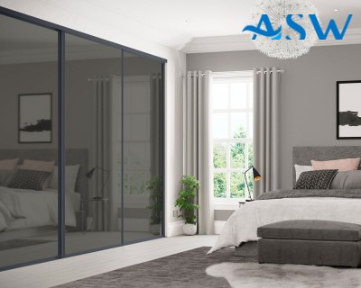Fully Framed Sliding Wardrobe Doors Grey Mirror