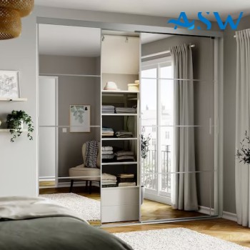 Frameless Sliding Wardrobe Doors Mirror with Horizontal Strips