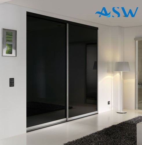 Slim Line Framed Sliding Wardrobe Doors Black Glass Finish