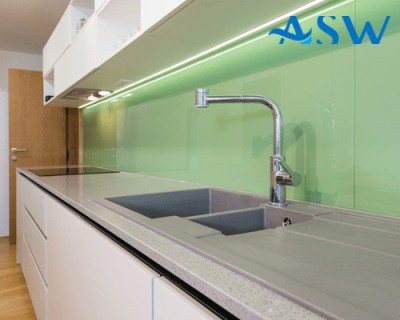Custom made painted toughened glass splashback