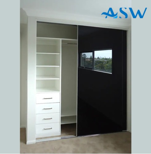 Frameless Sliding Wardrobe Doors Black Glass Finish
