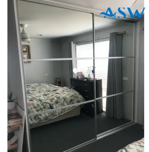 Fully Framed Sliding Wardrobe Doors Mirror with Horizontal Strips