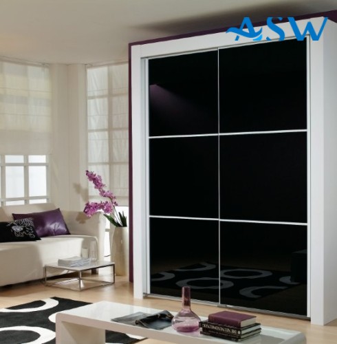 Fully Framed Sliding Wardrobe Doors Black Glass with Horizontal Strips