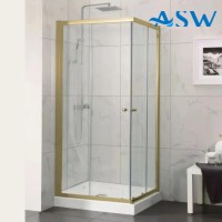 Semi Frameless Shower Screen Corner Entry with Double Sliding Doors 1900H adjustable (Brushed Gold)