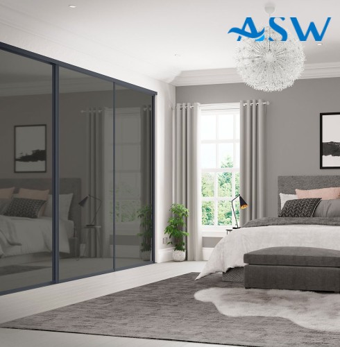 Fully Framed Sliding Wardrobe Doors Grey Mirror
