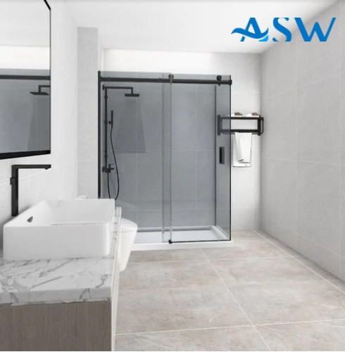 Frameless Shower Screen Corner Fixed Panel & Sliding Door & Return Grey Glass 2000H