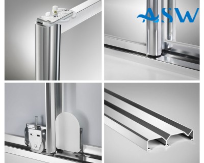 Fully Framed Sliding Wardrobe Doors Grey Mirror with horizontal strips