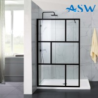Fully Framed Shower Screen Panel Black Frame 6 Sections 6mm 2000H with support arm