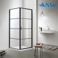 Fully Framed Corner Shower screen with black horizontal rails Pivot Door 1900H