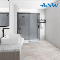 Frameless Shower Screen Corner Fixed Panel & Sliding Door & Return Grey Glass 2000H