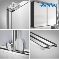 Frameless Sliding Wardrobe Doors Greenish White Glass With Horizontal Strips