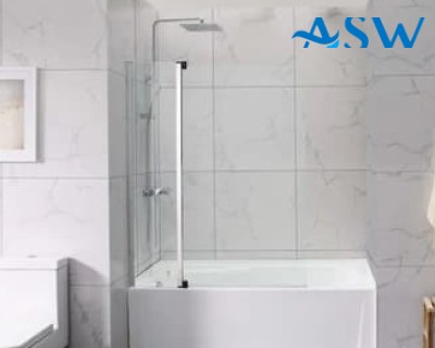 Frameless Shower Screen Chrome Fixed & Pivot panel Bathtub 1500H with wall channel