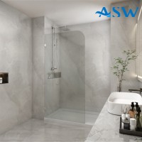Frameless Shower Screen Fixed Free Standing Panel 2000H pre-drilled with curved corner R200mm