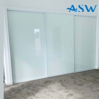 Frameless Sliding Wardrobe Doors Greenish White Glass Finish