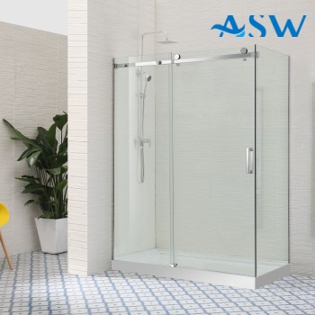 Frameless Shower Screen Corner Fixed Panel & Sliding Door & Return 2000H