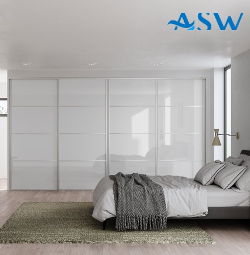 Fully Framed Sliding Wardrobe Doors Super White Glass with Horizontal Strips