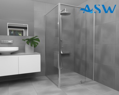 Semi Frameless Shower Screen Corner With Magnetic Pivot Door and Return 1950H adjustable