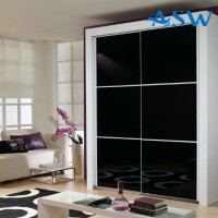 Fully Framed Sliding Wardrobe Doors Black Glass with Horizontal Strips