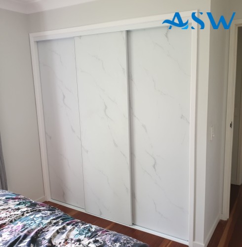 Frameless Sliding Wardrobe Doors Textured Marble